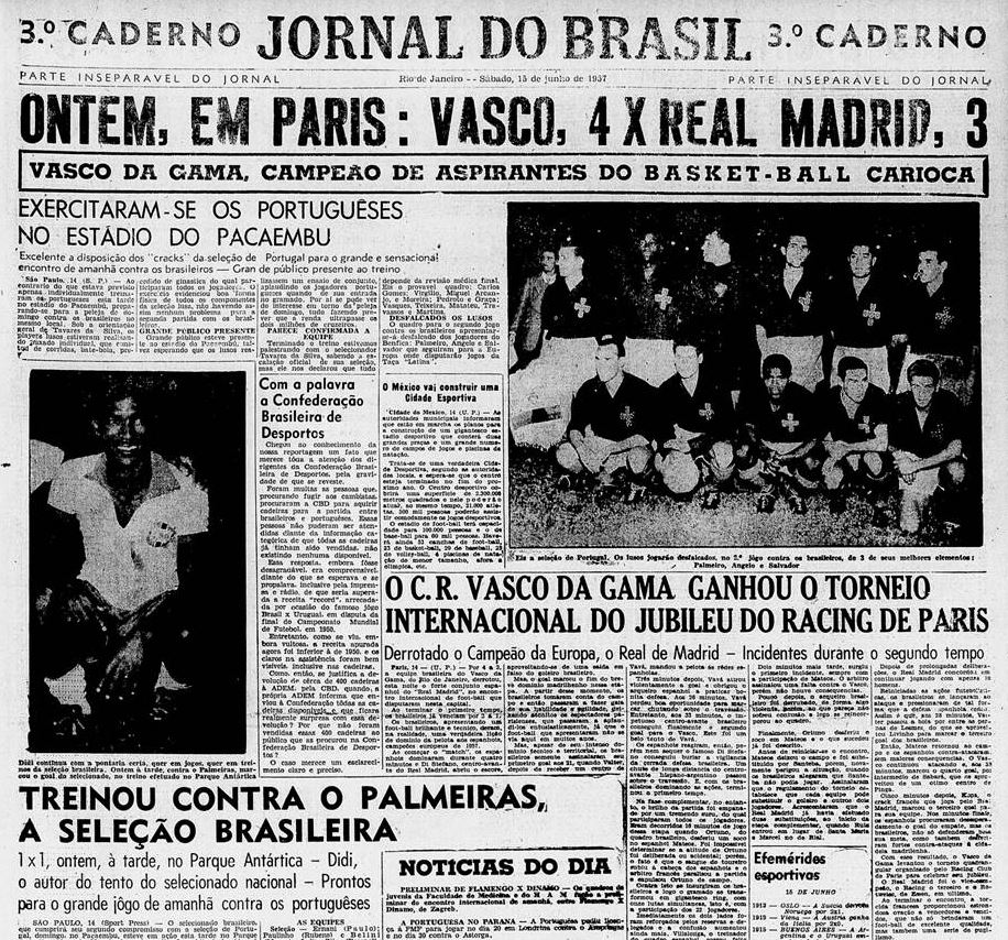 O Vasco Hoje 14 06 1957 Um Baile No Campeao Europeu Casaca